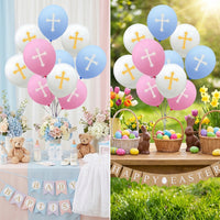 100 Pieces Latex Balloons Cross Print Balloons for Groups, Christians, First Communion Parties, Baby Shower, Party Supplies