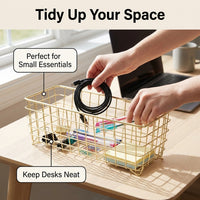 Metal Wire Storage Baskets for Shelves and Office Desk Organisation, Small Mesh with Elevated Design for Cable Management, Multi-Purpose