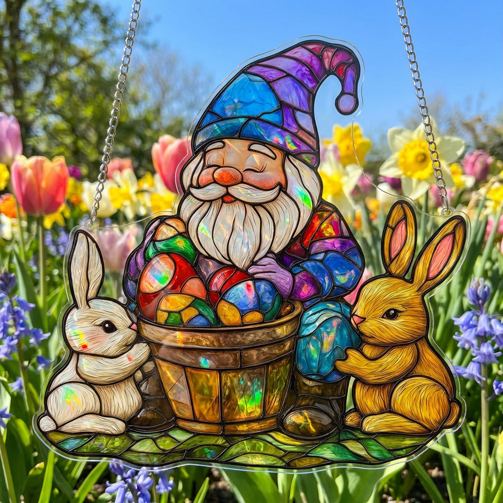 Easter Bunny Acrylic Sunlight Reflector Bright Colors Easter Gnome Hanging Ornament Bright Hare Sunlight Reflector for Families, Family, Glass Panes