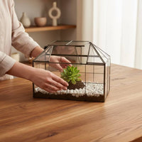 Tabletop Terrarium with Hinged Roof Handmade House-Shaped Terrarium Transparent Glass Greenhouse Miniature for Gardeners