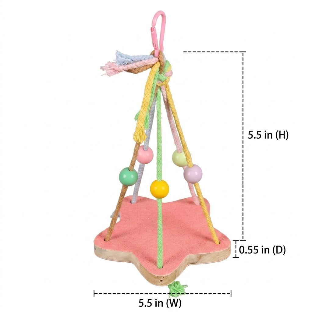 Wood Perch Flat Perch with Rope Hangers, Hanging Bird Toy with Gnaw Elements, Solid Wood Pet Bird Toys for Budgies Parakeet Enrichment