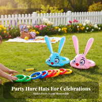 Inflatable Hare Hoop Toss Group Amusement Wearable Hoop Toss Hat Inflatable Hare Ears Game Safe for Children Easter Hare Game