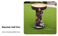 Raccoon Bird Bath Antique Design Resin Animal Sculpture Birdbath Weather-Resistant Resin Raccoon Statue for Gardeners, Yard, Patio