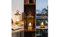 Table Lamp with Frosted Bulb Vintage-Style Lantern with Handle Hollow-Carved Ambient Light for Desk, Bar