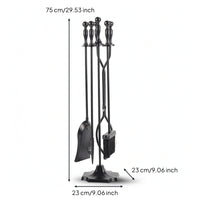 4 Pieces All Black Fireplace Tool Set with Stand Solid Fireplace Tool Set with Fire Iron Sturdy Hardware Heavy Duty for Homeowners, Hearth, Wood Wood-Burning Appliance