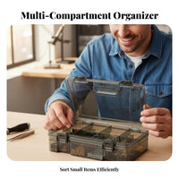Transparent Lid Compartment Case with Dividers firm Latch Adjustable Divider Case adaptable Organizer Box Stackable Design for Technicians, DIY hobbyists, Professionals, Workshop, Garage, Craft Room, work location