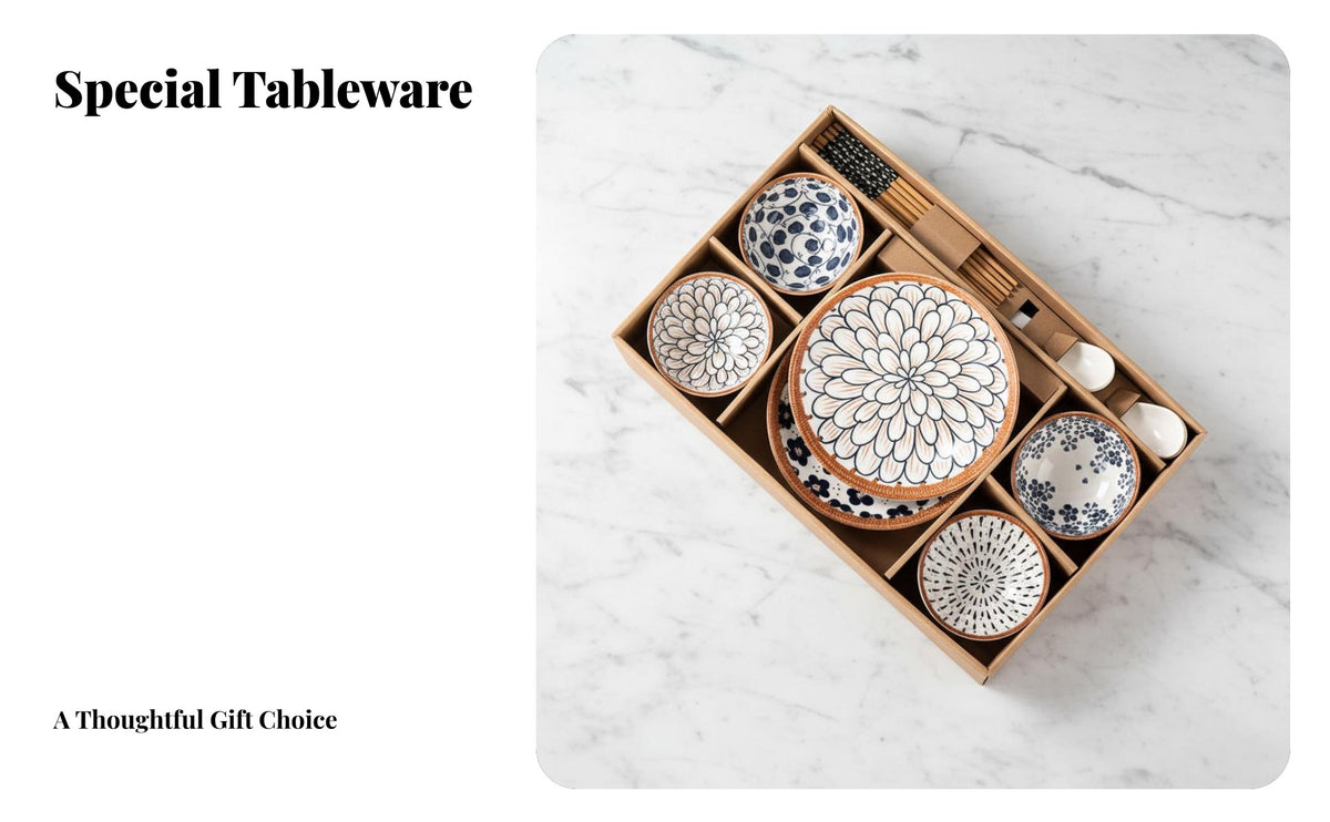 Ceramic Dinnerware Set, Japanese Style Bowl and Chopsticks, Gift Box, Floral Pattern, Random Designs