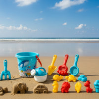 20 Pieces Smooth-Edged Beach Sand Toy Set Colorful Beach Pail with Molds Portable Sand Castle Building Kit Creative for Children