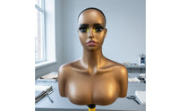 Realistic Mannequin Head with Shoulders Bald Mannequin Head with Shoulders Bronze Hairpiece Display Stand for Jewelers, Cosplayers