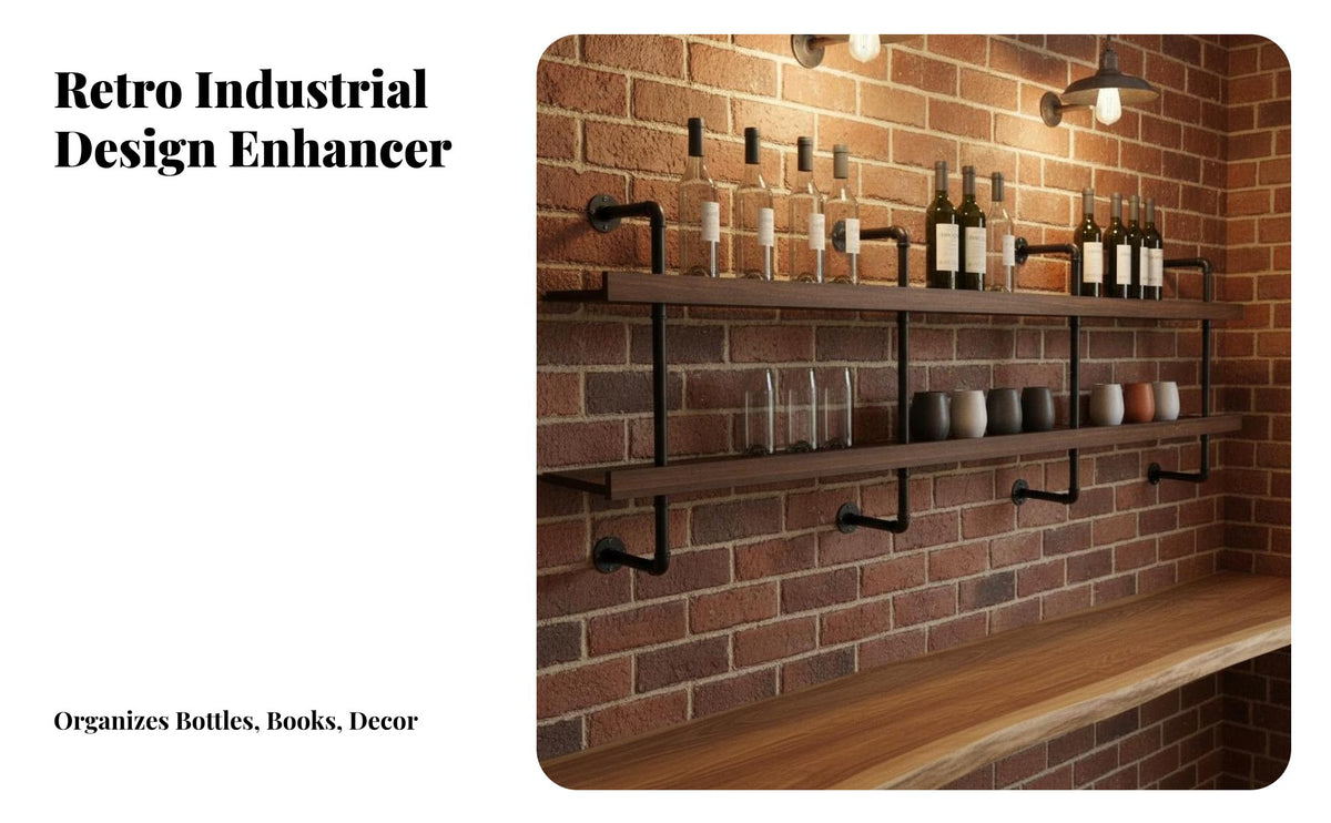 Industrial Pipe Shelf Retro Wall-Mounted Design Mounted Beverage Rack Space-Saving Wall Mounted Bar Shelf for Restaurant Owners, Coffee Shop