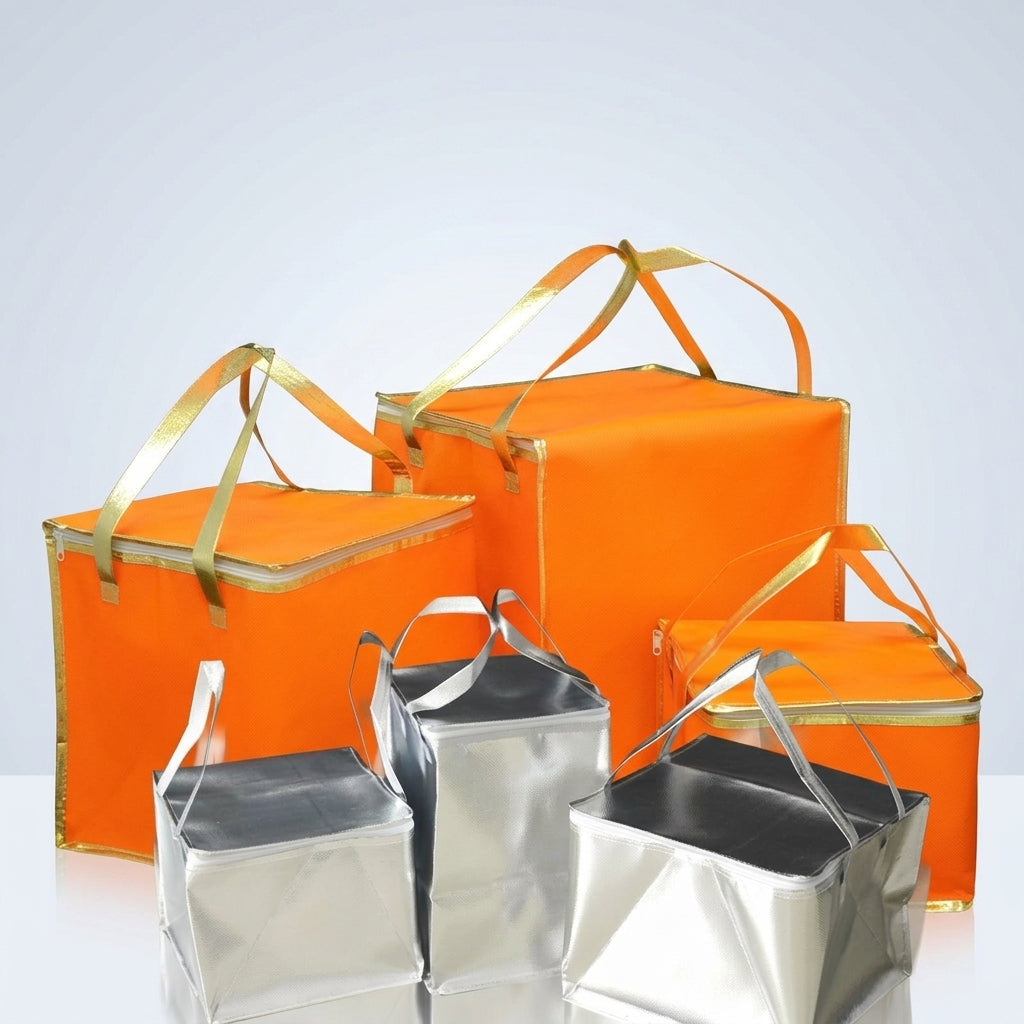 Tote Bag with Aluminum Foil Lining for Hot Cold Thermal Food, Insulated Picnic Bag for Women Men, Silver Rectangular Shopping Bags with Handle