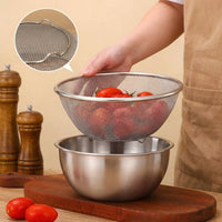 Stainless Steel Bowl and Strainer Set, Thickened Mixing Bowl for Whisking Bowl and Salad Bowl, Modern Minimalist Style for Home Kitchen Use