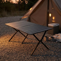 Stable Roll-up Camping Table Sturdy Wood Grain Folding Table Heavy Duty Outdoor Furniture Easy to Clean for Fishing