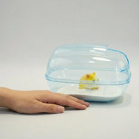 Transparent Hamster Sand Bath with Splash Guard, 18x12x12cm Hamster Bath for Syrian and Dwarf Hamsters, Dustproof Freestanding Enclosure with Ladle