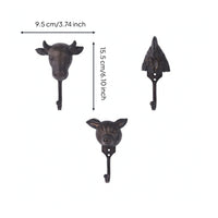 3 Pieces Animal Hook Antique Bronze Decorative Hook Weathered Wall Hanger for Porch