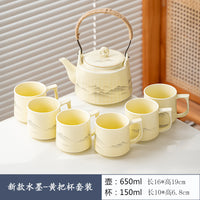 新款白瓷提梁壶功夫茶具套装陶瓷家用简约水墨防烫把耳杯茶壶整套