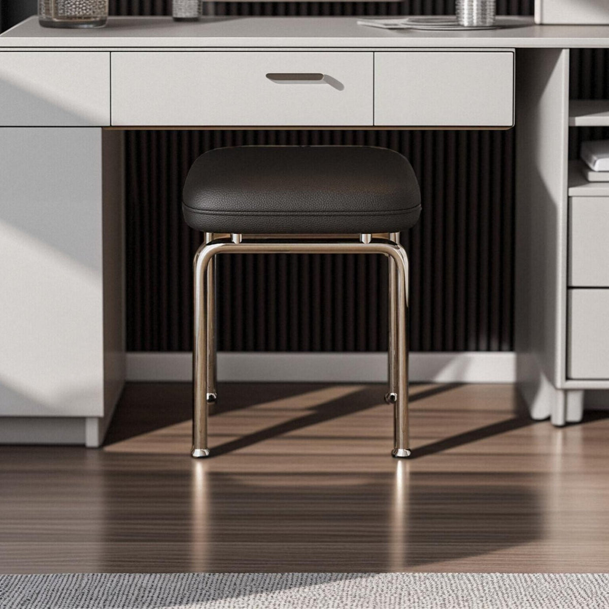 Modern Minimalist Design Cushioned Metal Frame Stool Retro Design Vanity Seat Compact Size Household Furniture Sturdy for Makeup Enthusiasts, Homeowners, Dressing Room, Walk-in Closet, Entryway, Bathroom
