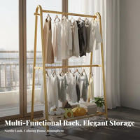Sturdy & Long-Lasting Heavy Duty Clothing Rack Easy Assembly Freestanding Clothes Rack with Shelf Space-Saving 2-Tier Clothing Organizer Large Capacity for Homeowners, Boutique Owners, Bedroom, Dorm Room, Entryway, Basement