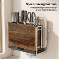 Space Saving Kitchen Utensil Storage Rack for Chefs, Carbon Steel Chopstick Holder and Cutting Board Stand