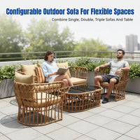 Outdoor Rattan Sofa, Waterproof Patio Furniture, Modern Garden Lounge, Sun-Resistant Couch