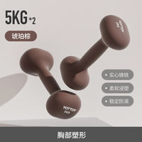 YOTTOY浸塑哑铃杠铃女士健身家用器材5kg一对2kg小哑铃壶实心铸铁