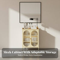 Modern Design Unrestrictedstanding Cupboard with Fluted Glass Doors Easy to Clean Fluted Door Cabinet Wide Countertop Storage Furniture Scratch Resistant Top for Homeowners, Renters, Dining Room, Kitchen, Entryway, Home Office