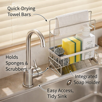 Sink Organizer and 304 Stainless Steel Dishcloth Holder for Kitchen Organization, Rectangular Dish Towel Rack with Narrow Design for Small Areas