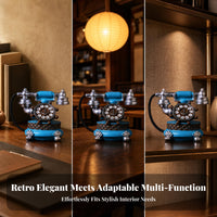 Coiled Cord Vintage Rotary Phone Alarm Clock Freestanding Retro Telephone Desk Clock Tabletop Home Decor Compact for Study, Cafe, Restaurant, Clothing Shop
