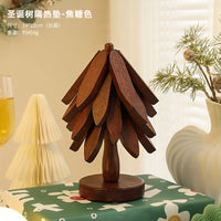 高级感圣诞树隔热垫餐桌摆件创意一棵树实木防烫锅垫折叠杯垫碗垫 【星星款】全实木-圣诞树隔热垫4层