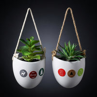 Plant Pots and Flower Pots for a Hanging Plant, Pack of 2 Oval Ceramic Wall Planter for Home Office, Glazed Air Plant Holder, Gift for Lovers