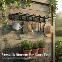 Space Saving Wall Mount Garden Tool Rack All Metal Construction Garden Tool Hanger Easy Installation Heavy Duty Storage Hooks Multi-Purpose for DIY Enthusiasts, Workshop, Basement