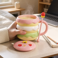 Cute Burger Ceramic Mug with Lid and Stirrer, Creative Student Water Cup, Company Gift