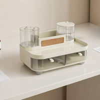 Desktop Storage Box with Rattan Insert Multi-Compartment Vanity Organizer with Two Compartments Rectangular Divided Makeup Bin for Bedside Table