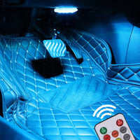 4 Pieces Adhesive Car Ambient Light with Controller Wireless Car Interior LED Lights Rechargeable Interior Ambient Lighting Kit Dynamic Modes for Footwells