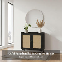 Light Luxury Aesthetic Rattan Door Shoe Cabinet Japanese design Entryway Console Floor-Standing Storage Furniture Ventilated Design for Apartment Dwellers, Homeowners, Families, Foyer, Hallway, Living Room, Bedroom
