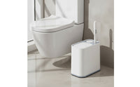 Automatic Bathroom Trash Can with Toilet Brush Rectangular Slim Trash Can with Wheels Space-Saving Wastebasket Wheeled