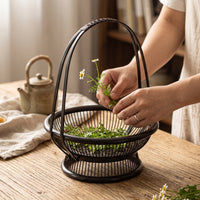 Bamboo Basket with Handle Openwork Flower Arrangement Basket Handcrafted for Decorators, Tabletop, Tea Room