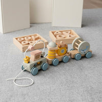 Early Learning Beech Block Train Stacking Play Large Wooden Train Blocks Polished Edges Eco-Friendly for Babies, Toddlers, Young Children, Preschool, Nursery