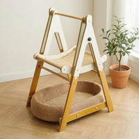 Double Layer Rocking Bed [Cat Bunk Bed], Lullaby Rocking Feature, Freestanding Cat Hammock and Swing, Padded Material for Sleeping and Playing