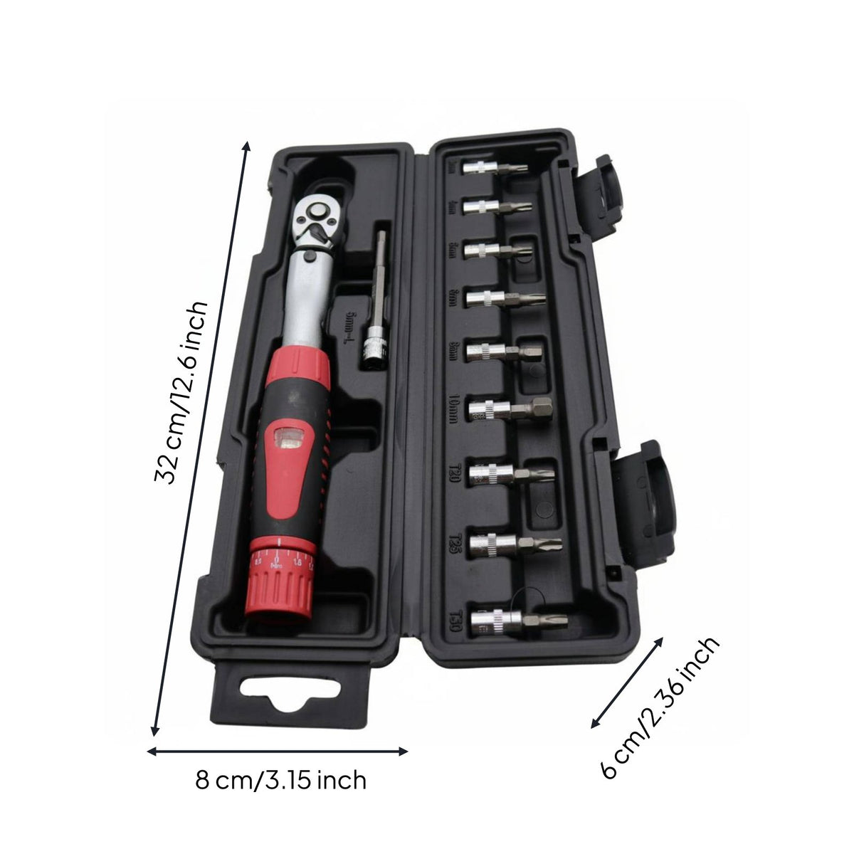 11 Pieces Portable Case Ratchet Tension Wrench High Accuracy Hand Tool Two-Way Range Scale for Garage