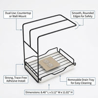 Sink Dish Cloth Holder and Hanging Rack for Kitchen Organization, Wall Mounted Rectangular Organizer with Water Tray