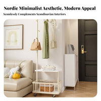 Double Layer Coat Stand Rolling Storage Basket Space Saving for Entryway