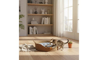 Breathable Woven Cat Basket All-Season Use Braided Pet Nest Multi-Functional Round Cat Scratcher Bed Long-Lasting & Scratch-Resistant for Kittens, Small Dogs, Summer