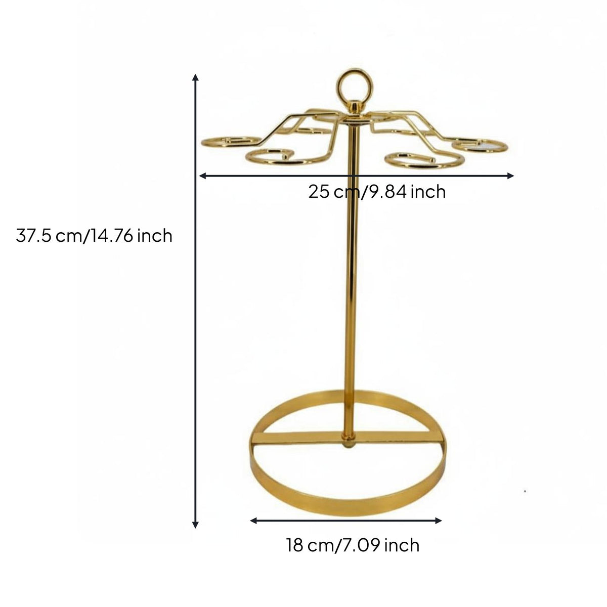 Elegant Gold Finish Golden Deer Wine Glass Rack Space Saving Rotating Wine Glass Holder Stable Base 6-Hook Stemware Stand Easy Assembly for Living Room, Dining Table