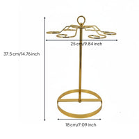 Elegant Gold Finish Golden Deer Wine Glass Rack Space Saving Rotating Wine Glass Holder Stable Base 6-Hook Stemware Stand Easy Assembly for Living Room, Dining Table