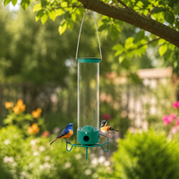Bird Feeder House with Feed Silo, Hanging Bird Feeder Dispenser Made of Green Metal, for Garden & Balcony, Easy to Clean