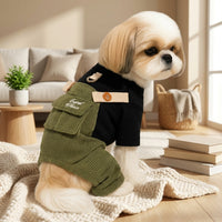 Dog Jumpsuit and Four Leg Dog Suit, Ribbed Polyester Overalls with Fasteners, Casual Crew Neck Dog Overalls for Small Medium Clothes