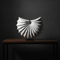 Textured Shell Sculpture Modern Sculpture with Base Abstract Ribbed Fan Statue Geometric for Interior Designers, Living Room, Entryway, Office Reception, Mantel