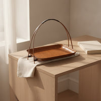 Bamboo Tray with Handle Rectangular Bamboo Woven Basket Tray Boho for Tabletop Presentation