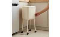High-Legged Double-Bin Trash Can Glossy Finish Two-Section Trash Can Rounded Corners Double Garbage Bin Rectangular